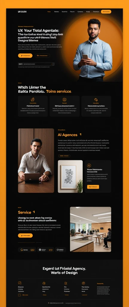 UX design/Website UI [Landing page],[Landing page website for filling out forms] High quality website structure, Portfoilo website, complete Footer website, address and contact channels, attractive black and orange color scheme and a service signup box, professionally designed, professional website design.