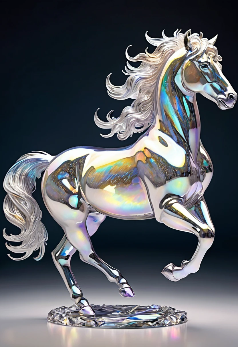 Centaur, a work of art carved from pearl platinum crystal, (ultra detailed, absolutely resolution, best quality:1.3), 2.5D, delicate and dynamic effects, iridescent lighting effects, artistic photography, hyper realistic