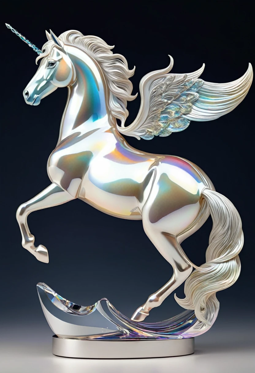 Centaur, a work of art carved from pearl platinum crystal, (ultra detailed, absolutely resolution, best quality:1.3), 2.5D, delicate and dynamic effects, iridescent lighting effects, artistic photography, hyper realistic