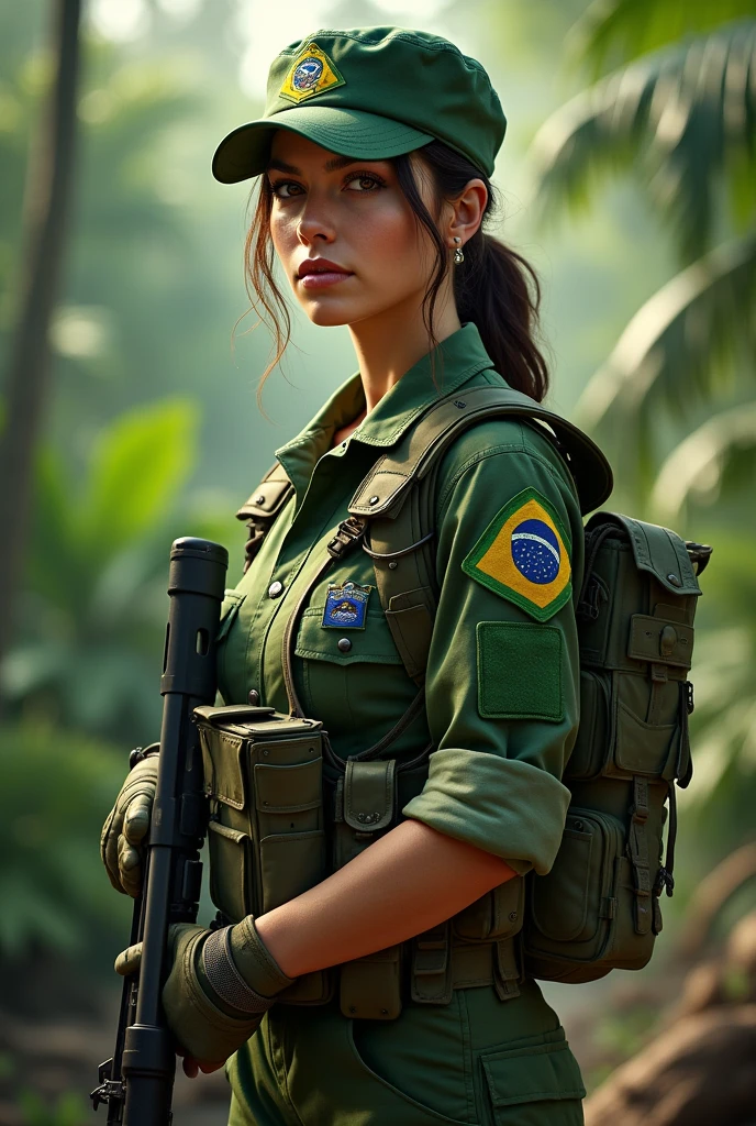 A woman wearing the Brazilian army uniform