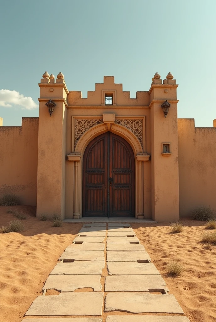 A house with doors and bars, big old fenced and secret in the desert of saudi arabia