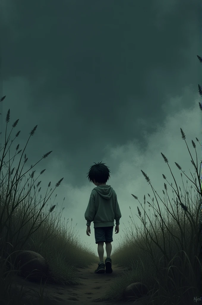 Go through the stiff dry grass The thorny leaves whisper accompanying your steps The sky is not blue, black and silent The boy is silent, bowing his head in shame But the wounds fill the world