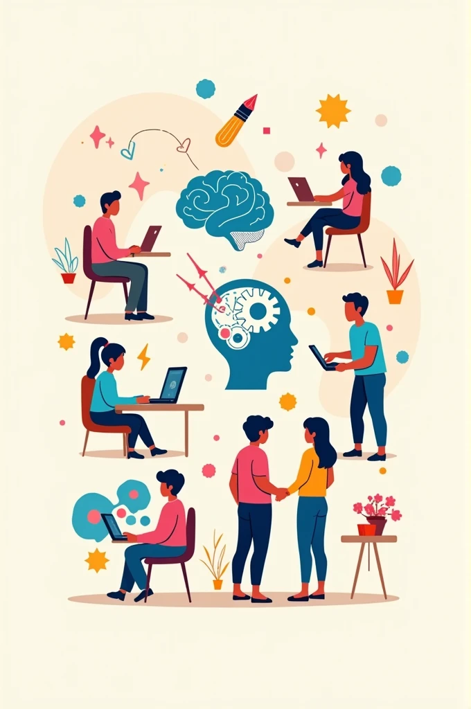 An illustration depicting various educational objectives represented by icons. Include icons representing inclusion (diverse group of students), creativity (paintbrush and palette), critical thinking (a brain with gears), collaboration (handshake or group working together), and technology (smartphones and computers). The icons are colorful and modern, arranged in a visually appealing way on a light background.