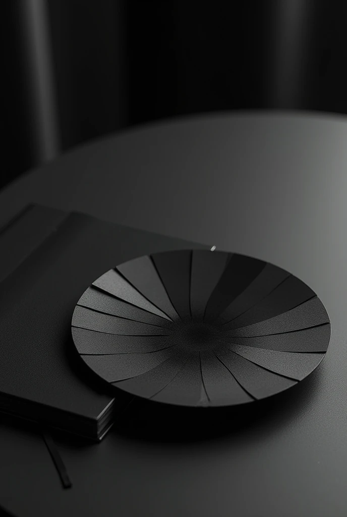 Generate a photo of the color wheel of the color palette black on a clean black table, a notebook with a dark screen. The scene with a dark minimalist black style.