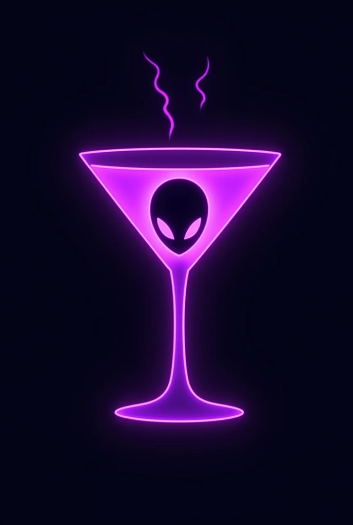 Business logo with text: "Alien Cktl " Black background , neon green colors , alien chill inside spaceship shaped cocktail glass