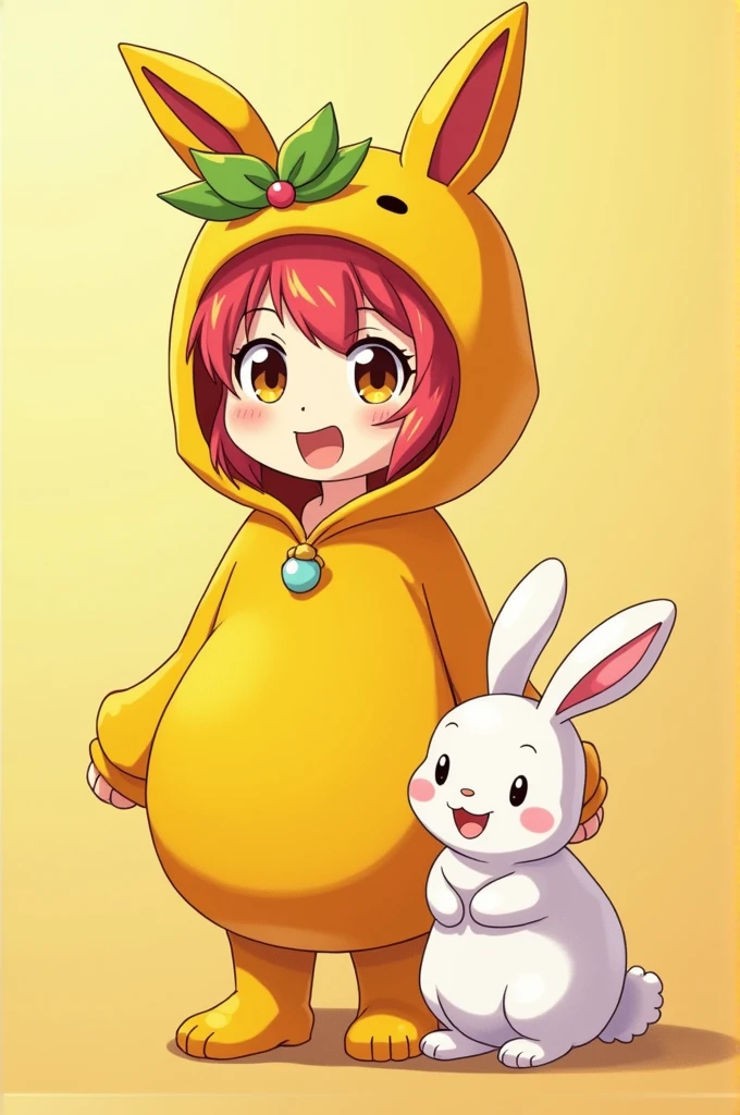 (anime) Create the prince of fruits Sweet expression, dressed in yellow and accompanied by his pet, a white rabbit 