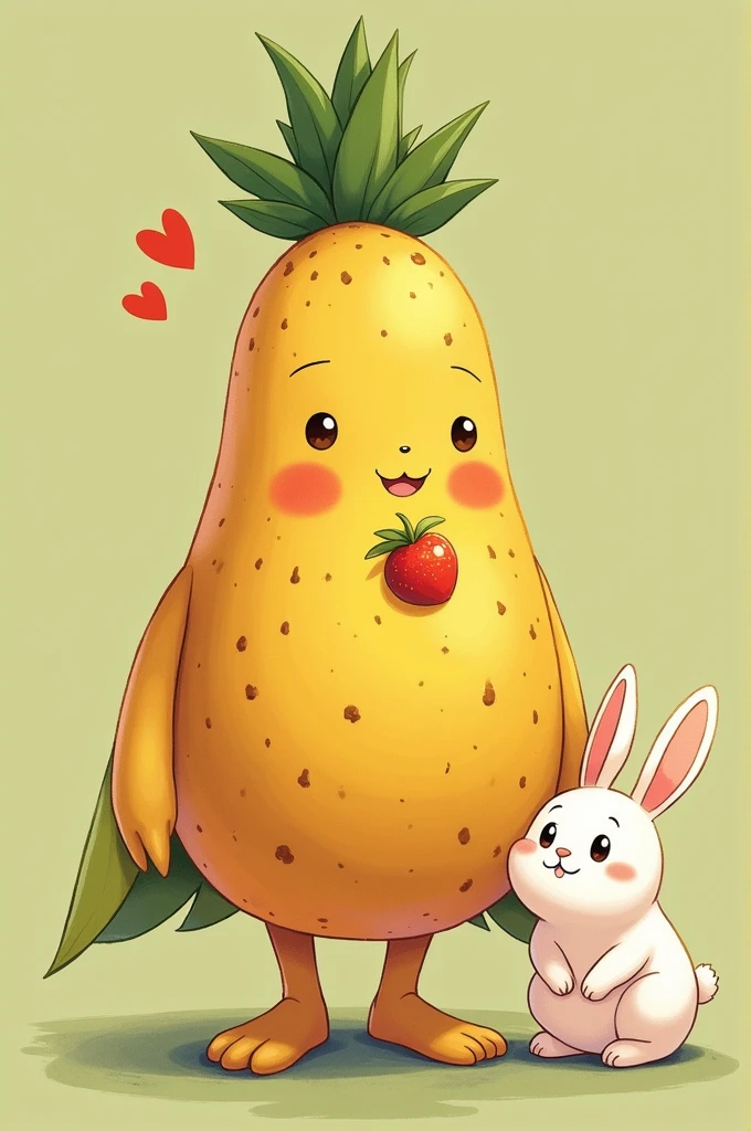 (anime) Create the prince of fruits Sweet expression, dressed in yellow and accompanied by his pet, a white rabbit