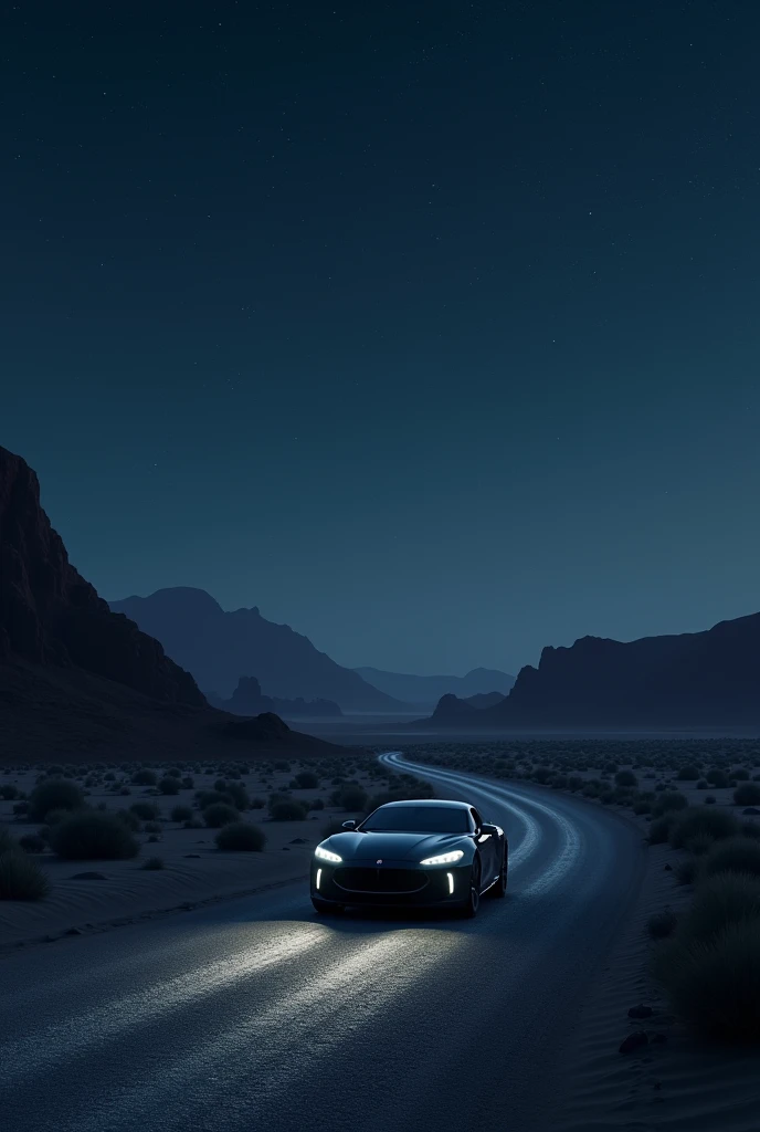 draw a road and a car at night in the desert