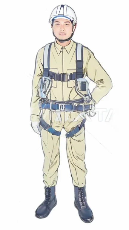 masterpiece , best quality,Light blue work clothes, yellow helmet,