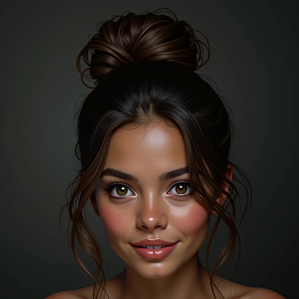 Extremely detailed and realistic portrait of a young and beautiful 20 year old Latina model, delicately tanned cinnamon-toned skin, beautiful and expressive smile, skin pores, Rembrandt Lighting, High level of detail, intricate skin details, skin imperfections, beautiful face and fascinating eyes, sharp details, Hyper realistic, sharp focus, perfect detailed anatomy, perfect and detailed face, perfect details, eyes, Octane rendering, 8k, masterpiece, Maximum quality. 16K UHD resolution. professional camera