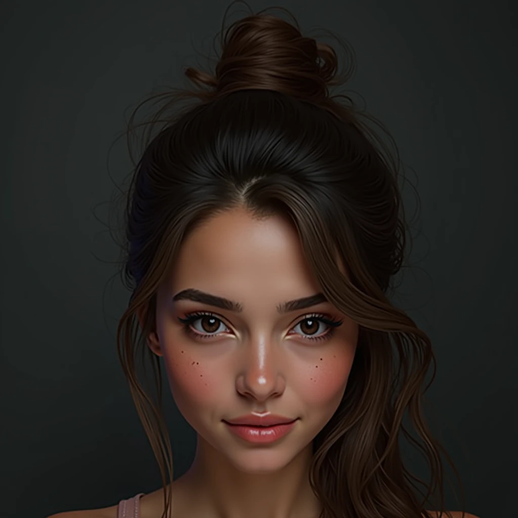 Extremely detailed and realistic portrait of a young and beautiful 20 year old Latina model, delicately tanned cinnamon-toned skin, beautiful and expressive smile, skin pores, Rembrandt Lighting, High level of detail, intricate skin details, skin imperfections, beautiful face and fascinating eyes, sharp details, Hyper realistic, sharp focus, perfect detailed anatomy, perfect and detailed face, perfect details, eyes, Octane rendering, 8k, masterpiece, Maximum quality. 16K UHD resolution. professional camera