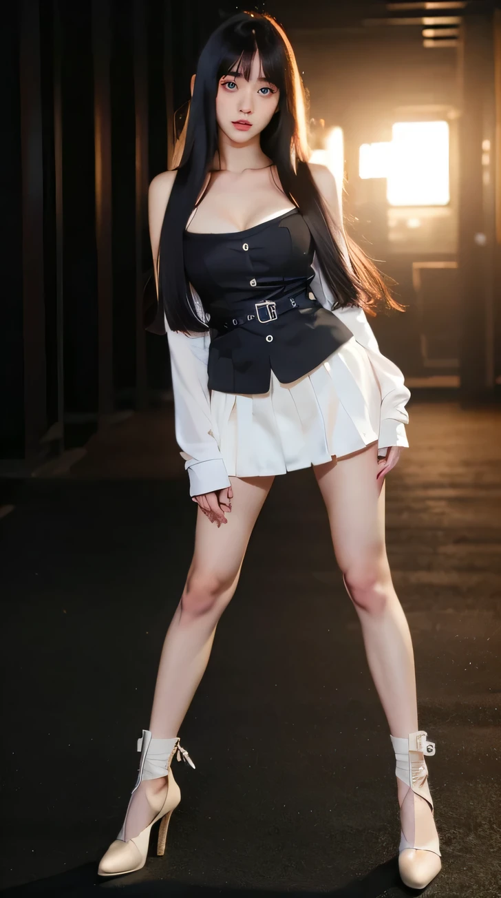 (((supermodel style character in detailed full body))), photo of a korean woman named koreanbabe, , Shooting for one person only, cute, kawaii, blush, big eyes, big breast, nfsw, detailed face, detailed pupils, detailed iris, skin texture, From front, detailed eyes, Beautiful waist, very slender legs, very slender physique, sexy, seductive, Very aesthetic, (looking at viewer:1.25), thin arms, eye shadow, skin pores, lips, nose, keylight reflection on eyes, (natural smile), photorealistic light, (masterpiece:1.2) and (best quality:1.2) and (photorealistic:1.2) and (Realistic:1.4), natural light, flash photography, Cinematic Feeling, (((Colorful))), (Perfect body : 1.1), (dynamic angle, dynamic pose:1.2), ((full body : 1.4)), standing: 1.3, posing: 1.2, medium shot, mid-shot, from front, sexy schoolgirls showing with very short skirts