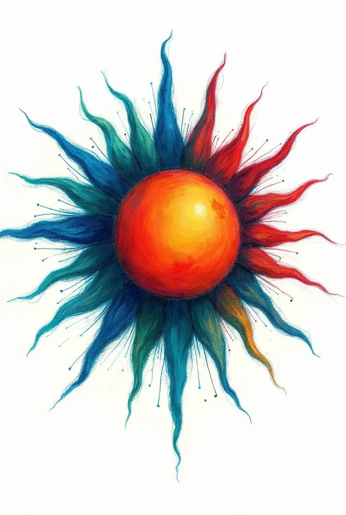 make a blue sun mixed with red and green, It should be like a drawing made with colors and pencil, that doesn&#39;t look so realistic and is perfect for a logo, You can get inspired by a grunge style, the background of the sun must be white
