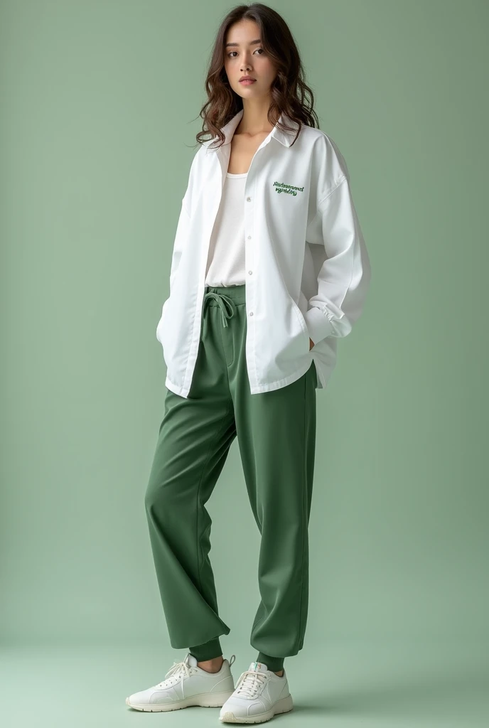 A comfortable, fluid-resistant set for environmental engineering students that works for any occasion with colors between white and green, and that carries the phrase environmental engineering