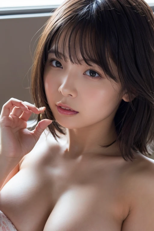 (highest quality, 8K, High resolution, realistic:2.0), (one girl:2.0), Dark night outside,Japanese,(Women close their eyes、please open your mouth wide、lean forward、gasp:1.5)、(binding:1.5)、(Completely naked:2.0)、(short hair、black eye 、shiny skin、beautiful girl、Big Eyed Girl:1.5)、(huge breasts、thin waistline:1.5)、(Her crotch hair is very thin:1.5)、beautiful eyes, shining eyes, beautiful mouth, beautiful lips,(squat、Spread your legs and masturbate.: