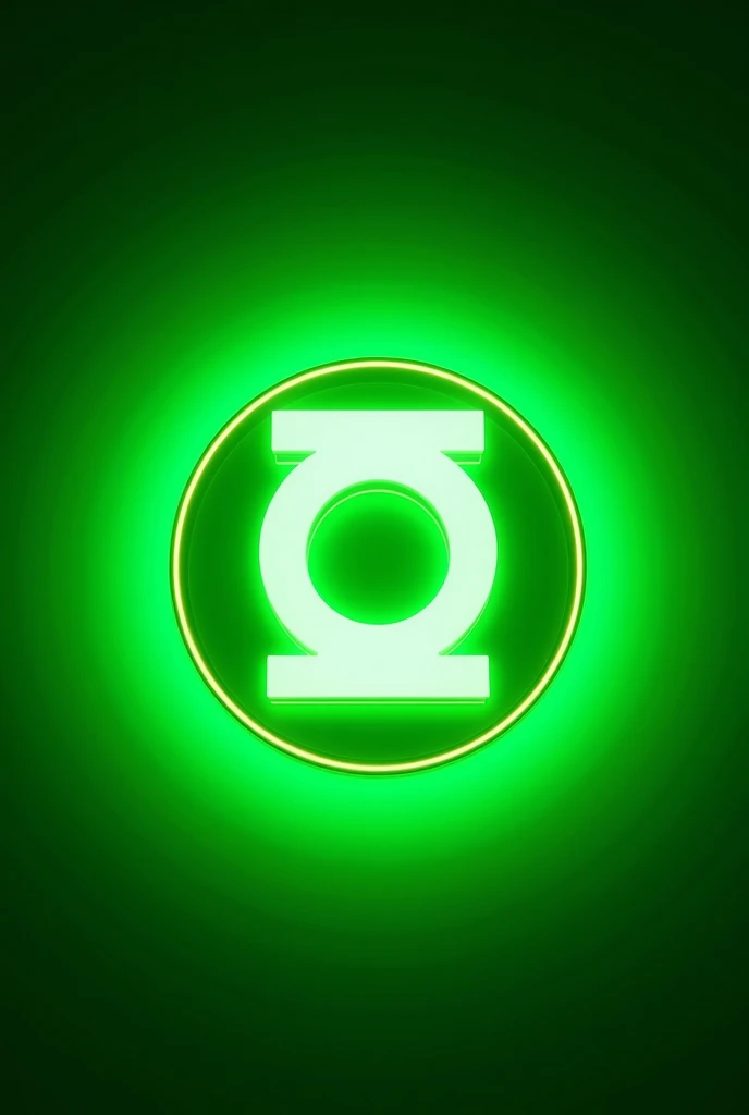 Green Lanterns fluorescent logo on green round plate with yellow border in silver metal