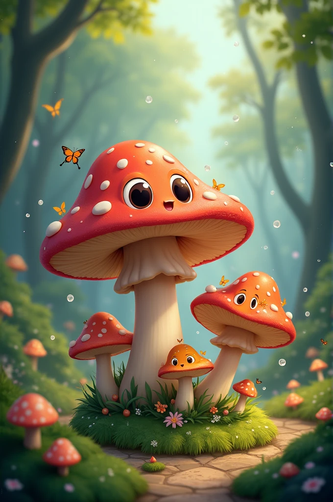 Cute kawaii magic mushrooms