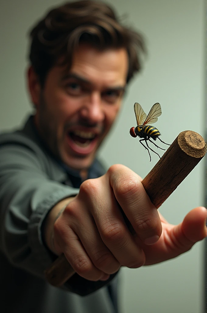 one killing a fly with a piece of wood