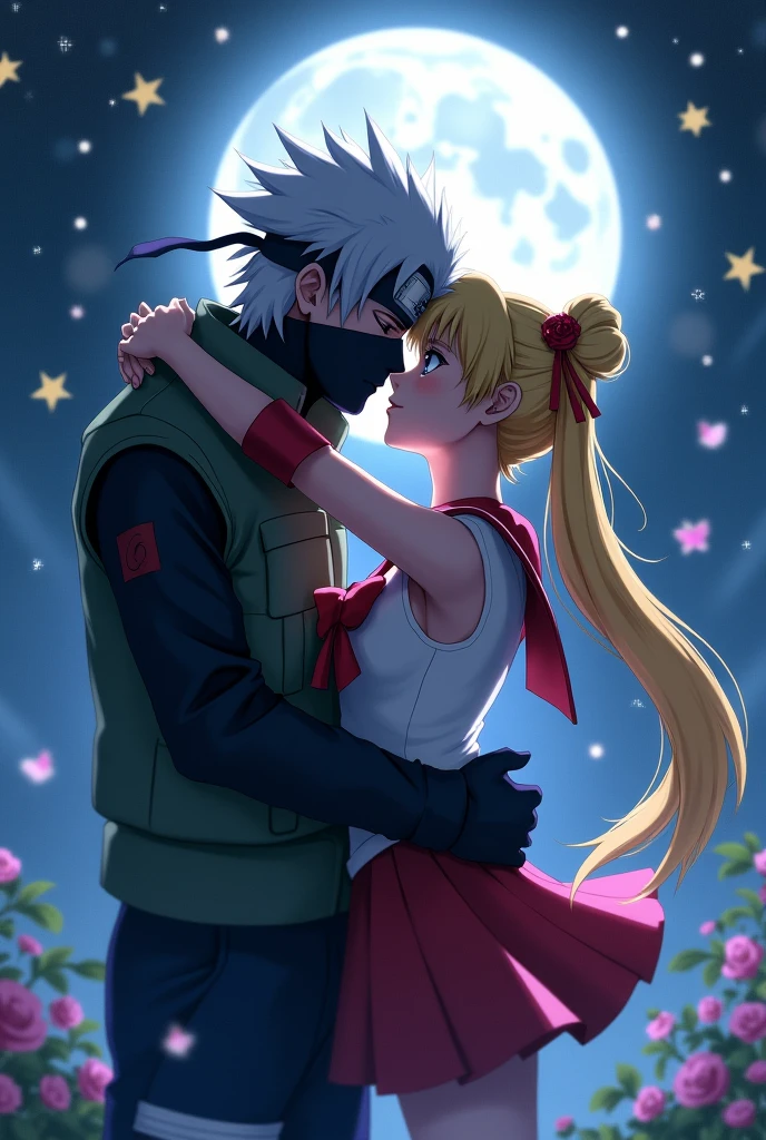 Kakashi and sailormoon kissing passionately