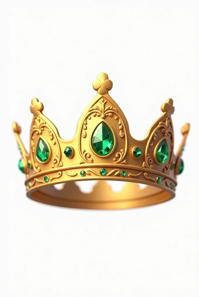 create on a white background, An animated illustration of a delicate golden quinceanera and princess crown, with inlays of green precious stones.