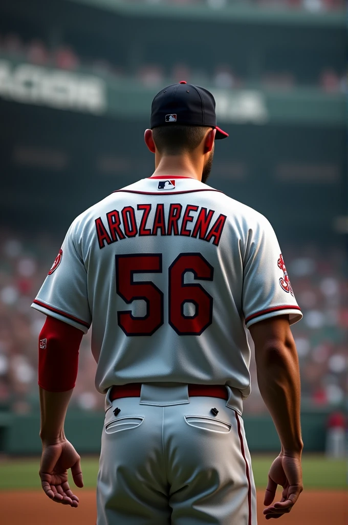 Image of Randy Arozarena from behind with the number 56 on his jersey