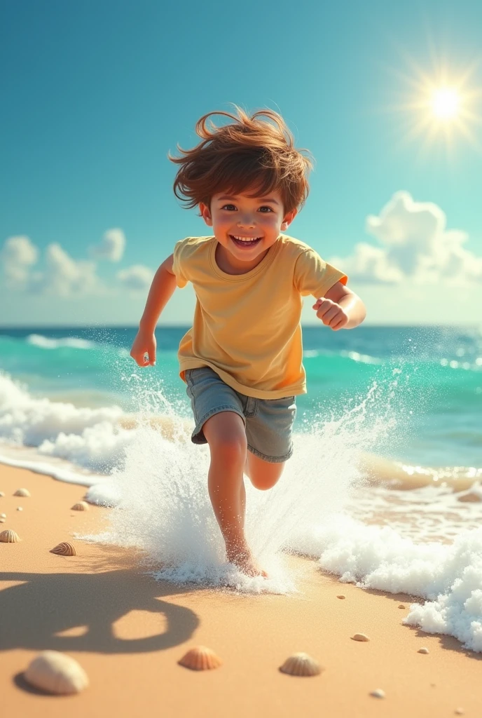 boy running on the seashore
