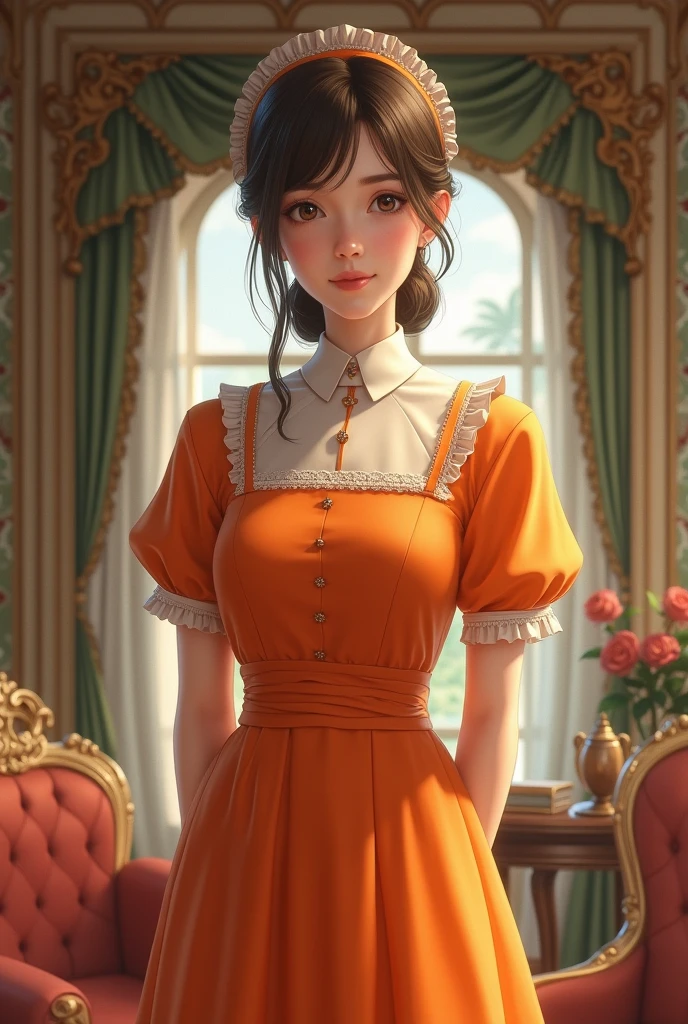 Orange in maid outfit realistic style