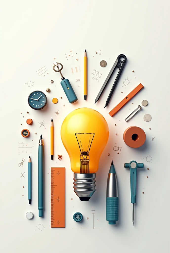 Creative Icon: Combine images of a light bulb (symbol of idea) with tools like pen, learning tools to demonstrate learning and application of life skills.