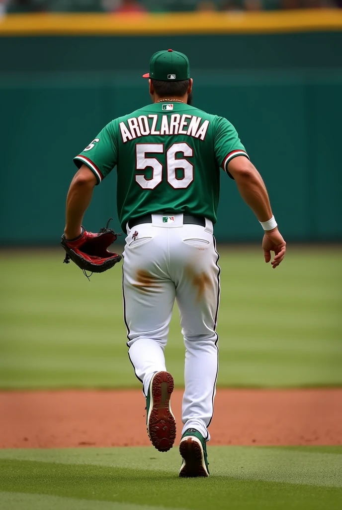 Image of Randy Arozarena from behind with the number 56 on his Mexico jersey