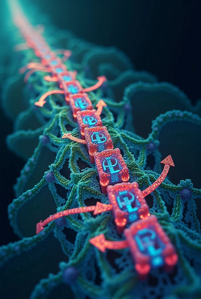 a protein chain in the thylakoid membrane (a kind of line with various shapes that represent proteins) and the electrons moving along this chain. You can use arrows to show the path that electrons follow..