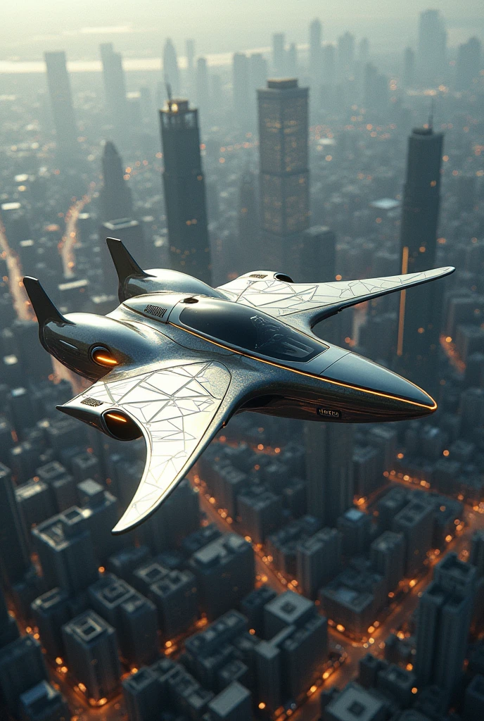 A car with wings flying over a city