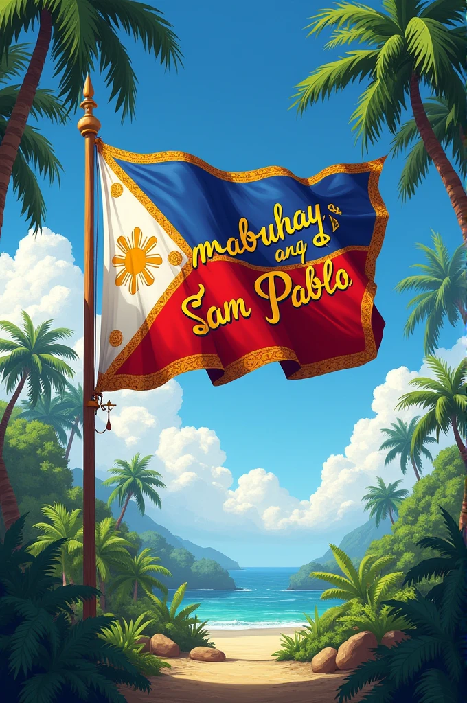 A flag with the words "mabuhay ang san pablo"