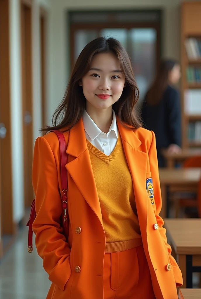 Orange in female student clothes