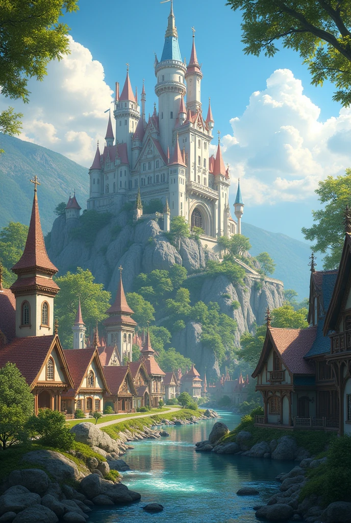 Fairytale town with Palace in the background without people