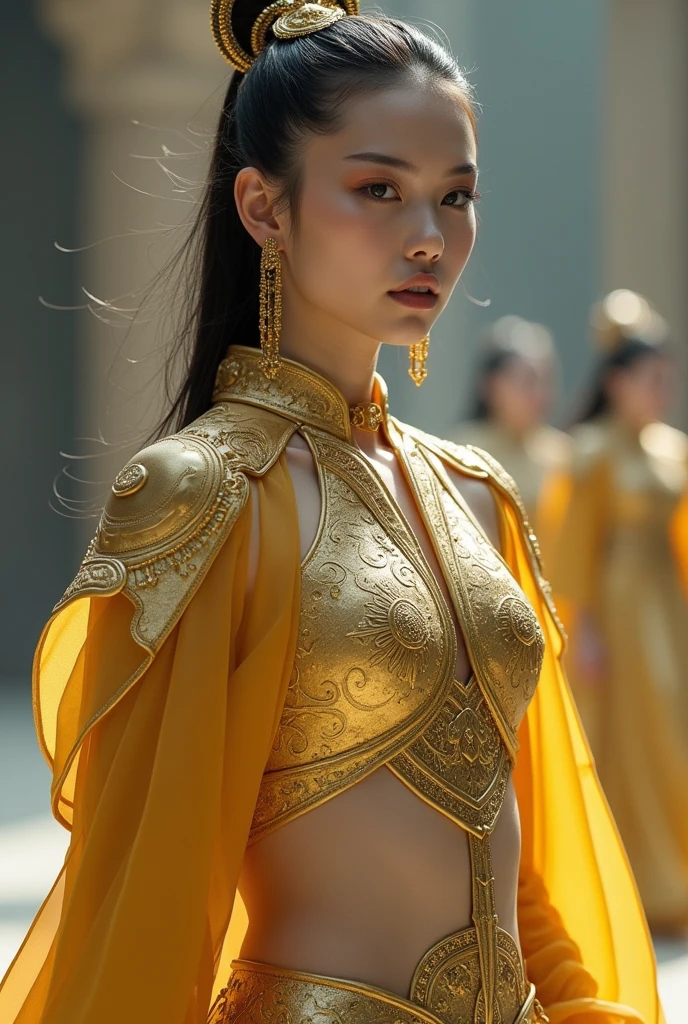 Alien Technology Martial Arts Fashion Show , fashion photography,Gold and silver clothing , tray seat,sharp eyes,Inspired by Chinese Xianxia and Cyberpunk。(best quality,4K,8K,high resolution,masterpiece:1.2), (Practical,Reality,Photo-real:1.37). information,Immerse yourself in this fascinating meditation experience, The Serenity of the Jedi Mirrors the Serenity of Alien Worlds. This video invites you to explore the deep connection between the Force and the cosmic wonders of an unknown planet, Provide a unique、Immersive Meditation Journey."
