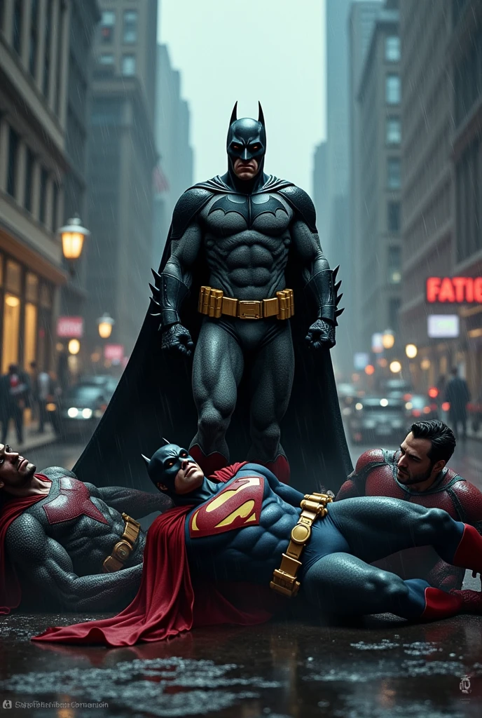 Batman defeating the entire justice league in gotham