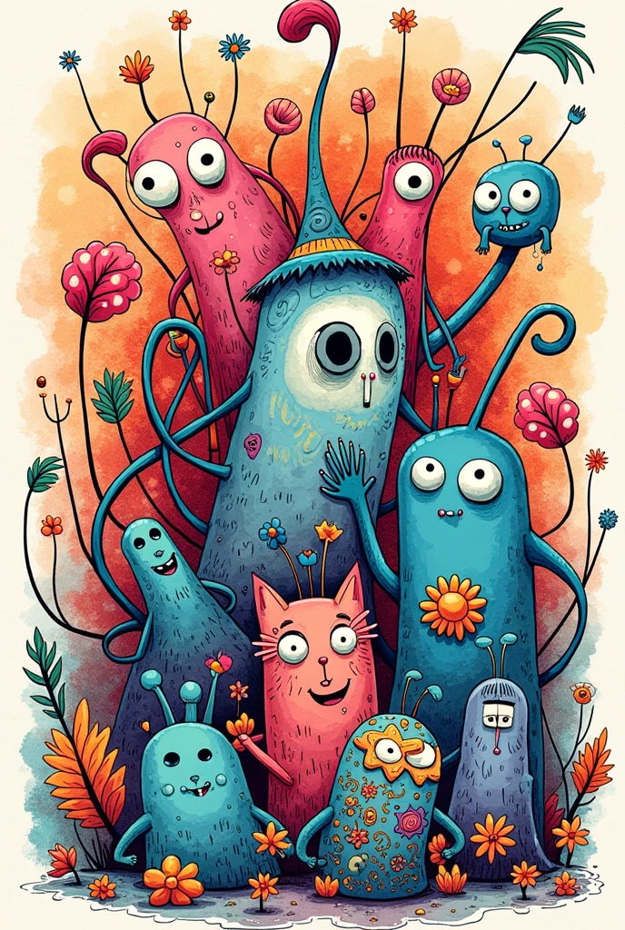 doodle art with line,texture,color,shape,space,value,form,texture,