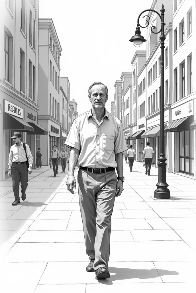 A normal man walking on the street in drawing format