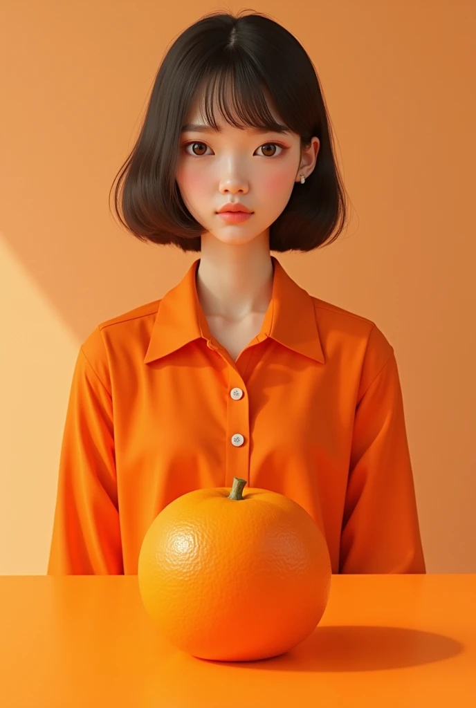 Orange fruit in female student clothing