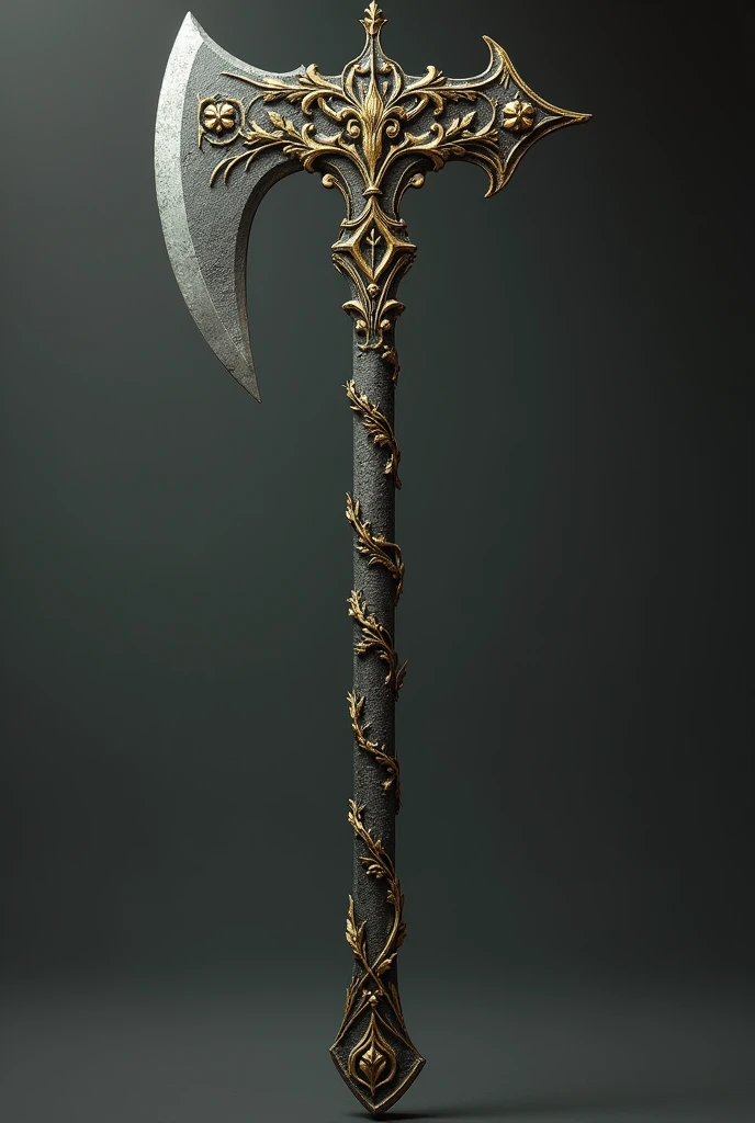 Long-handled axe Executioner's Axe Antique pattern A sharpened steel blade Ivy-like gold design It is placed through background