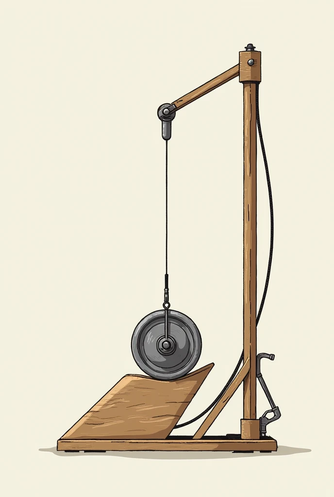 Create machine image with the following elements, pulley, rope, Cuña, Inclined plane,