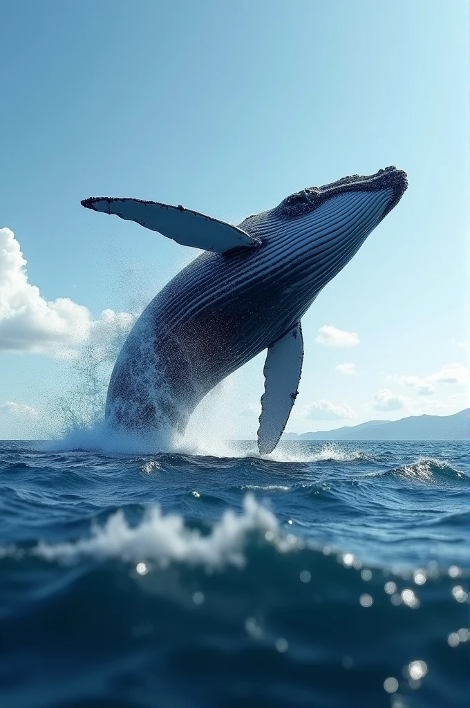 Whale jumping in the ocean