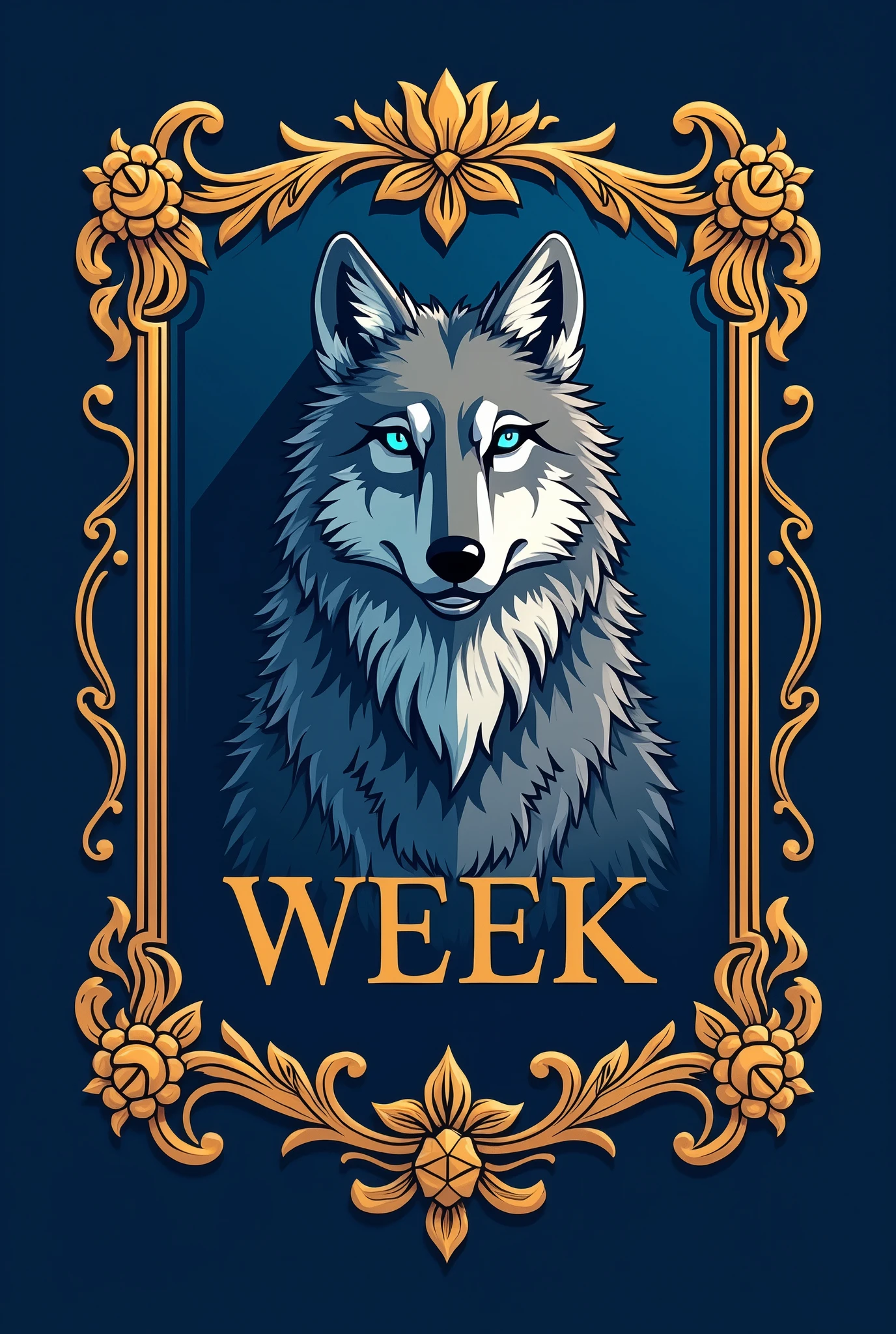 Square Wolf Logo, with blue background with gold and floral details, reminiscent of the Victorian era. With the word Administrative Week 2024
