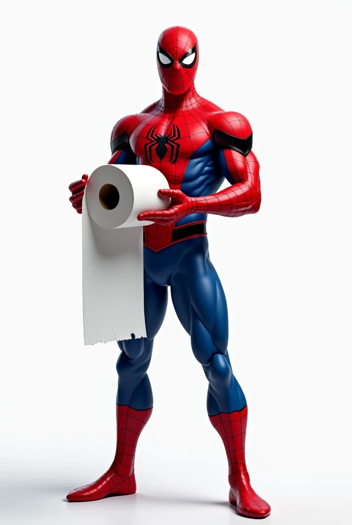 spiderman holding a toilet paper on a white background