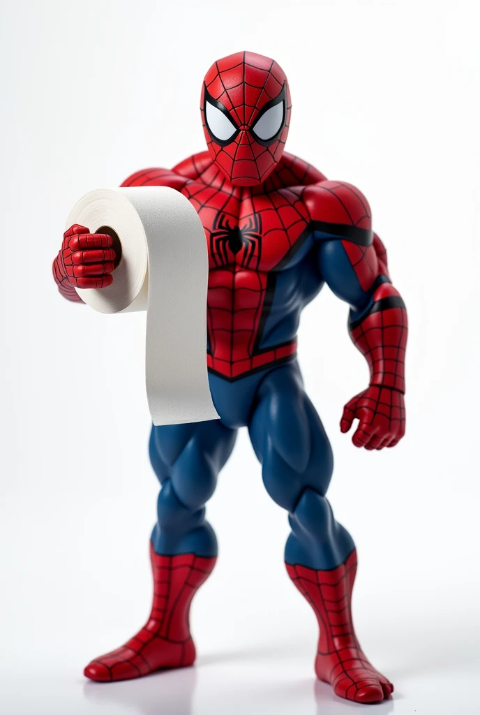 spiderman holding a toilet paper on a white background