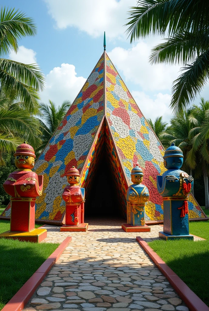 Imagine an ephemeral monument that captures the essence of Latin America, titled "Roots and wings". This monument would be composed of a series of large sculptures, made from sustainable materials, that represent cultural symbols from different Latin American countries.

1. **Principal structure**: A large pyramid of vibrant colors, symbolizing ancient civilizations, like the Mayans and Aztecs, with each side decorated with mosaics reflecting the cultural diversity of the region.
