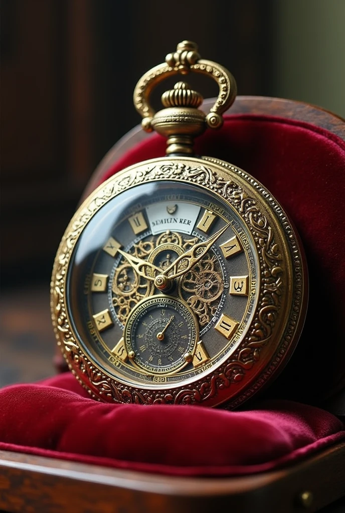 Time machine in the shape of a pocket watch with many details about the year, giorno, month and time.