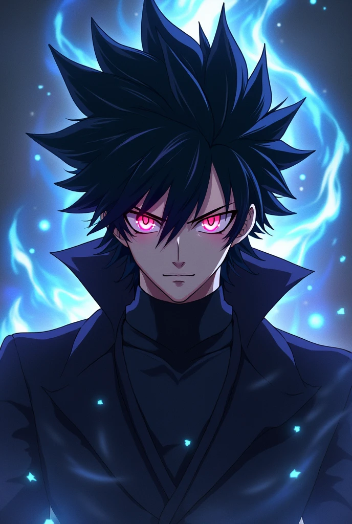 Zeref Dragneel ai art cute and cool anime style with black hair dark wizard