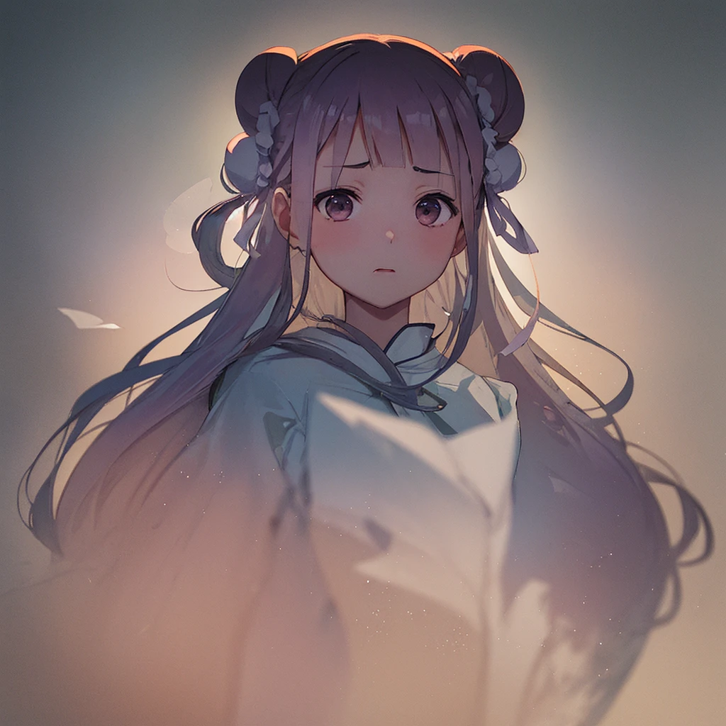  1 person、(),(((silhouette:1.2)))、 (Hair Ribbon:0.4),(((Bun Hair))),(((Very long hair))),Kunimi Tama,(Face close-up),Blacksmithing、leaf、rose、Abstract、Zhou Haoguang、(Blurred Background、Blurred foreground、Depth of written boundary:1.3)、Swirling Mist、Iridescent mist、god々Abstract texture、Dripping、