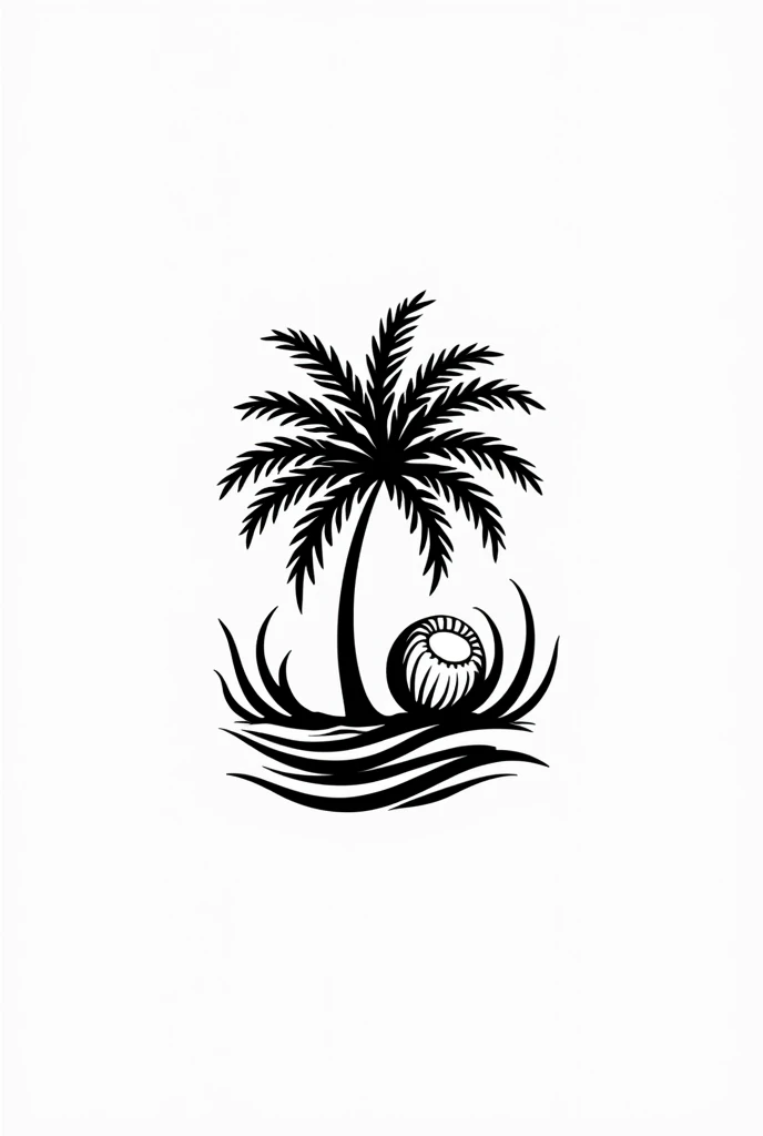 A very clean logo, sophisticated and fine with lots of black and white details, with coconut tree, with oasis theme, for a gastronomic patio